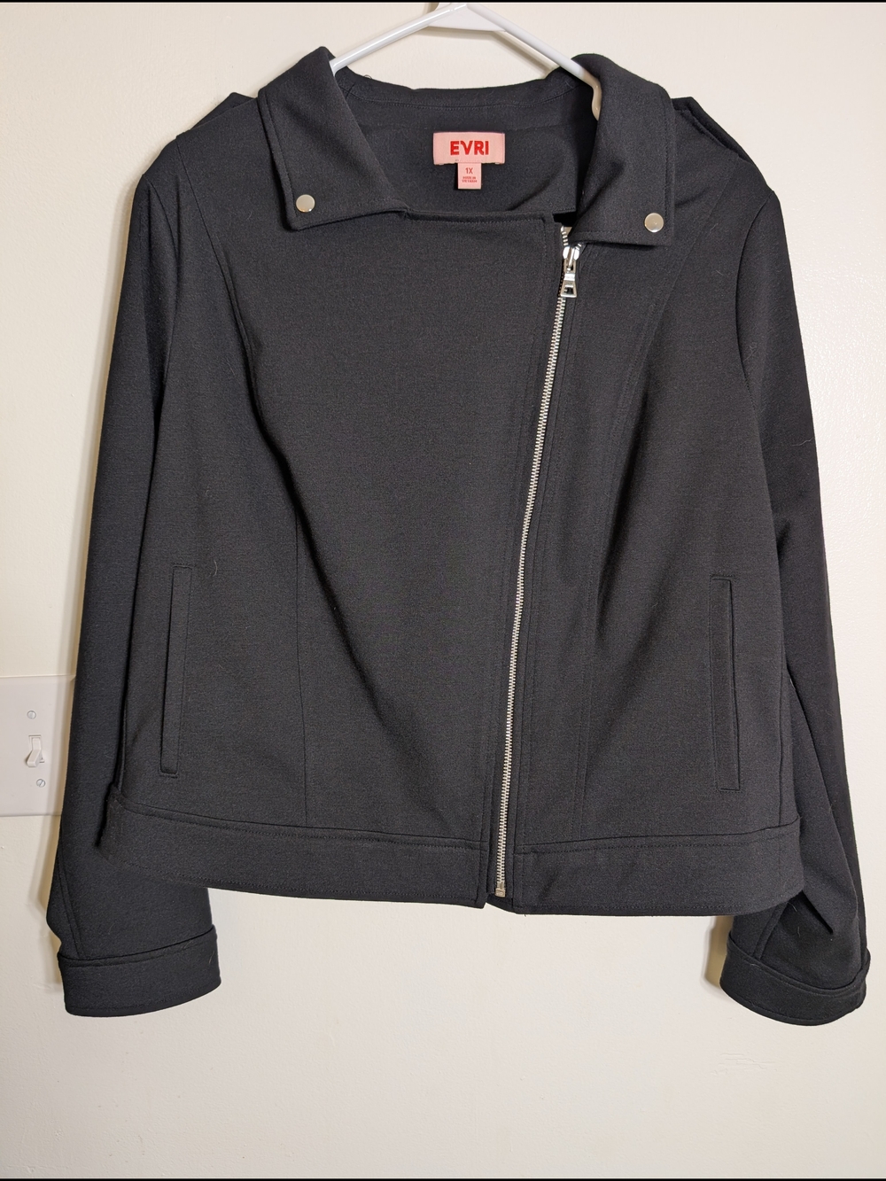 EVRI Black Asymmetrical Zip Jacket